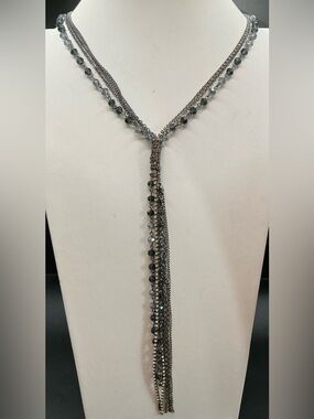 VERA WANG BLUE CRYSTAL CLEAR RHINESTONE STRAND CHAIN MULTI LAYER LARIAT NECKLACE